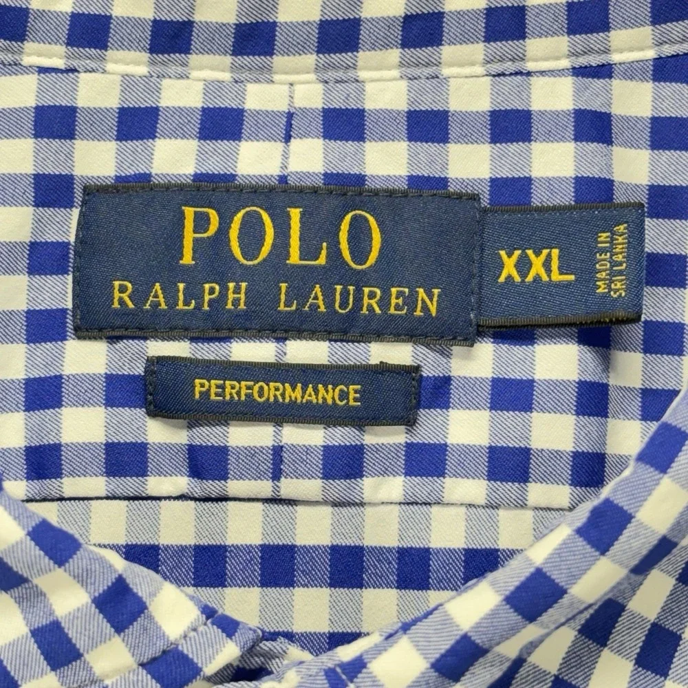 Polo Ralph Lauren Performance Shirt Mens 2XL Blue White Gingham Check Modern